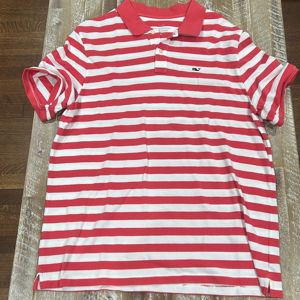 Pink and white stripe polo